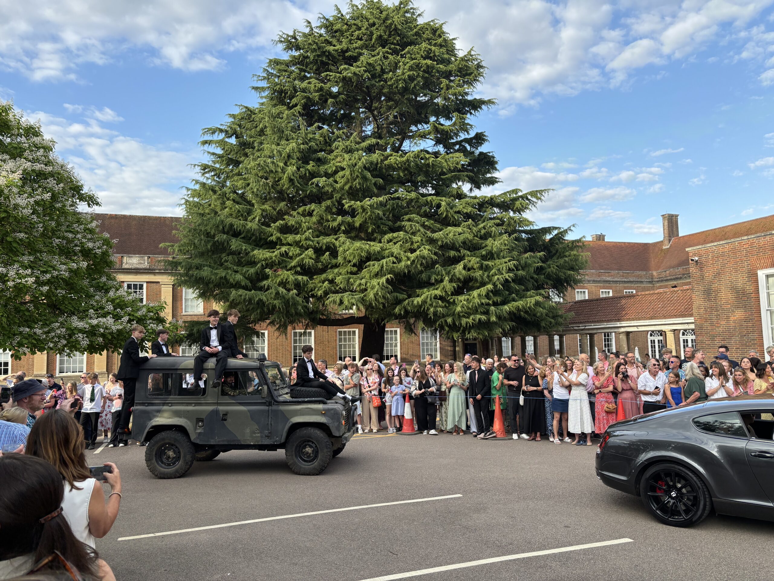 The boys arriving for their prom on — not in — Mat’s Land Rover.