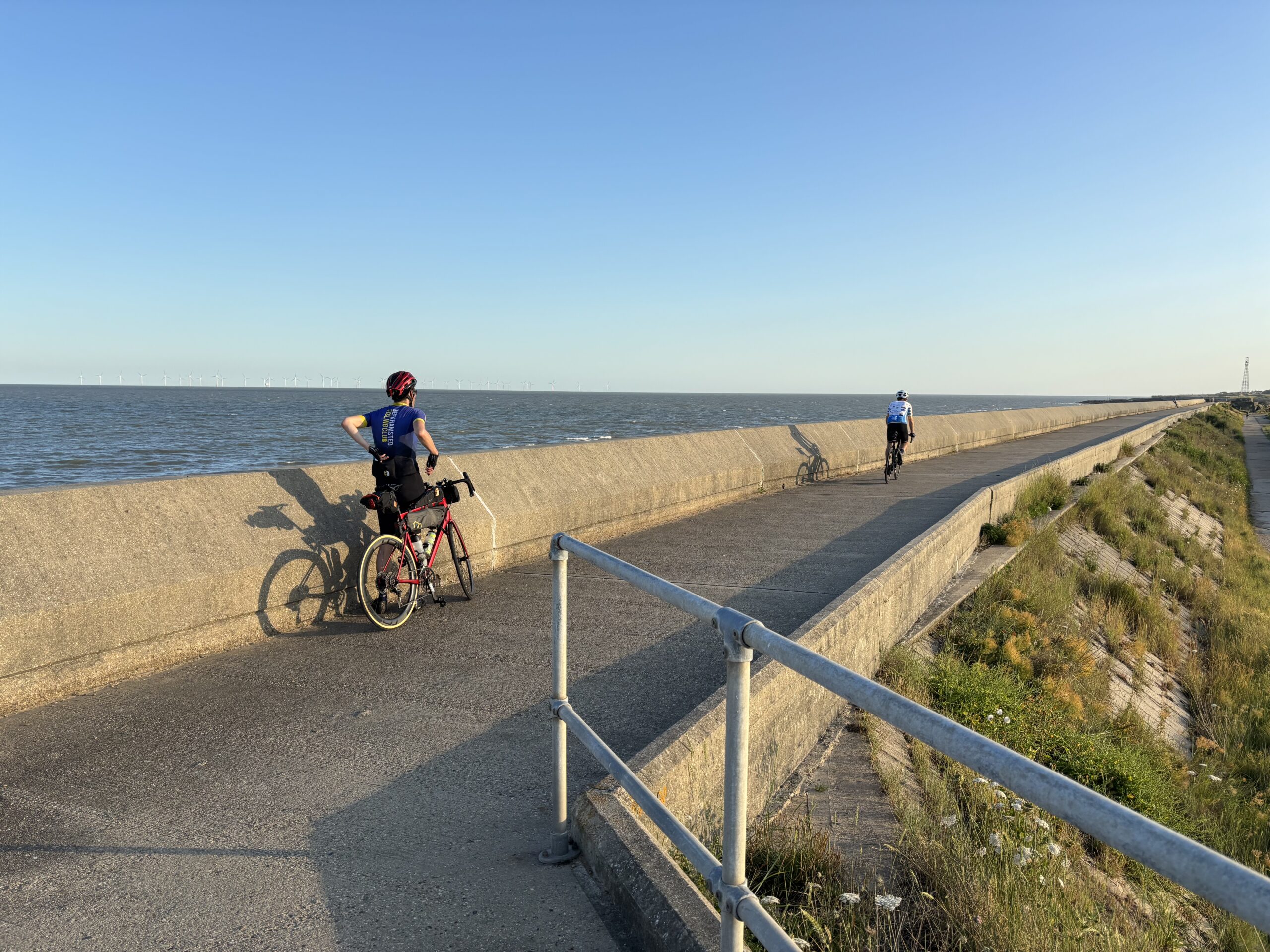 About to cycle along the defence wall at Frinton-on-Sea. Foot pain aside, this was the loveliest and most picturesque part of the ride.