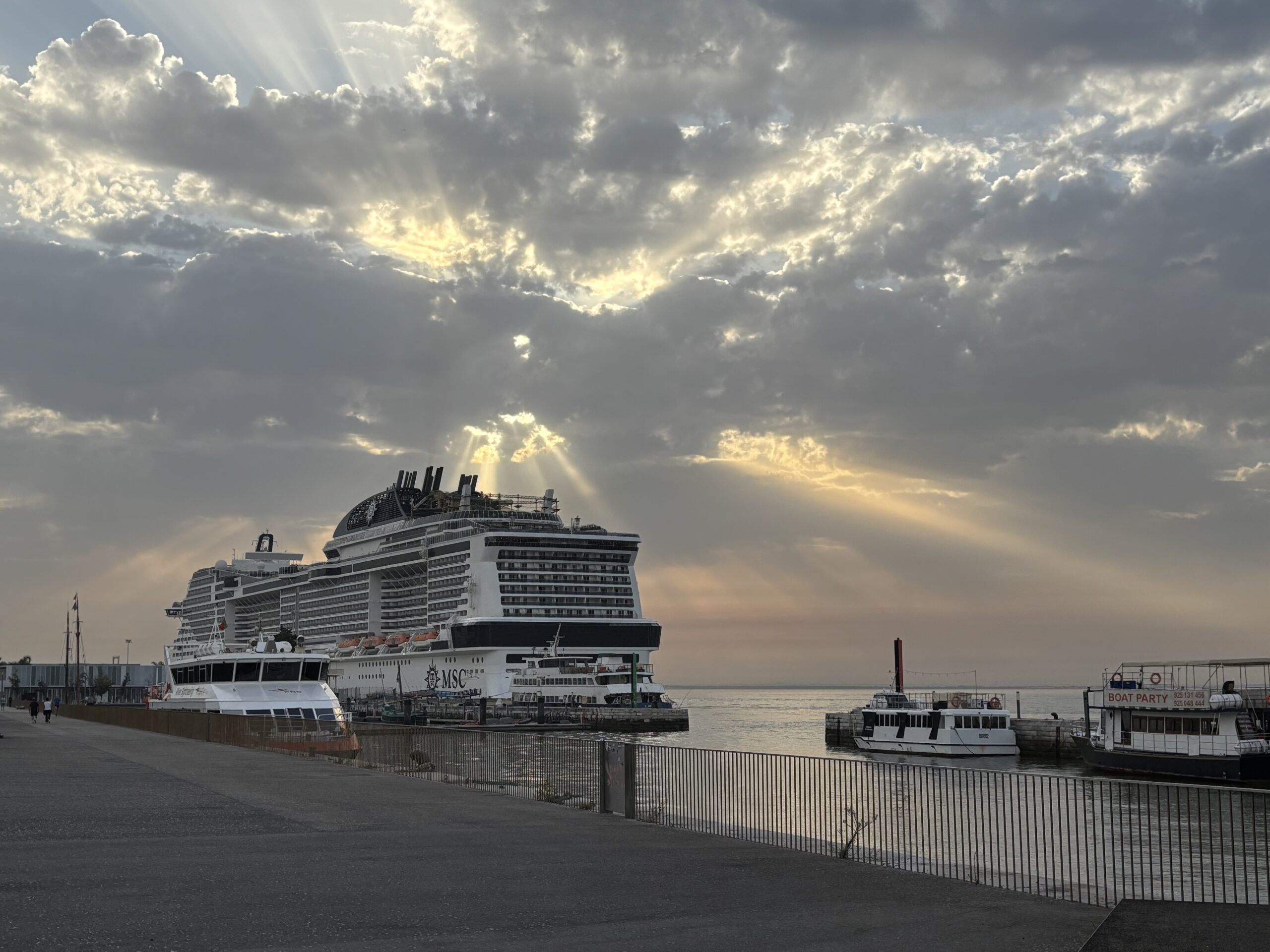 An MSC cruise ship docked at the Port of Lisbon