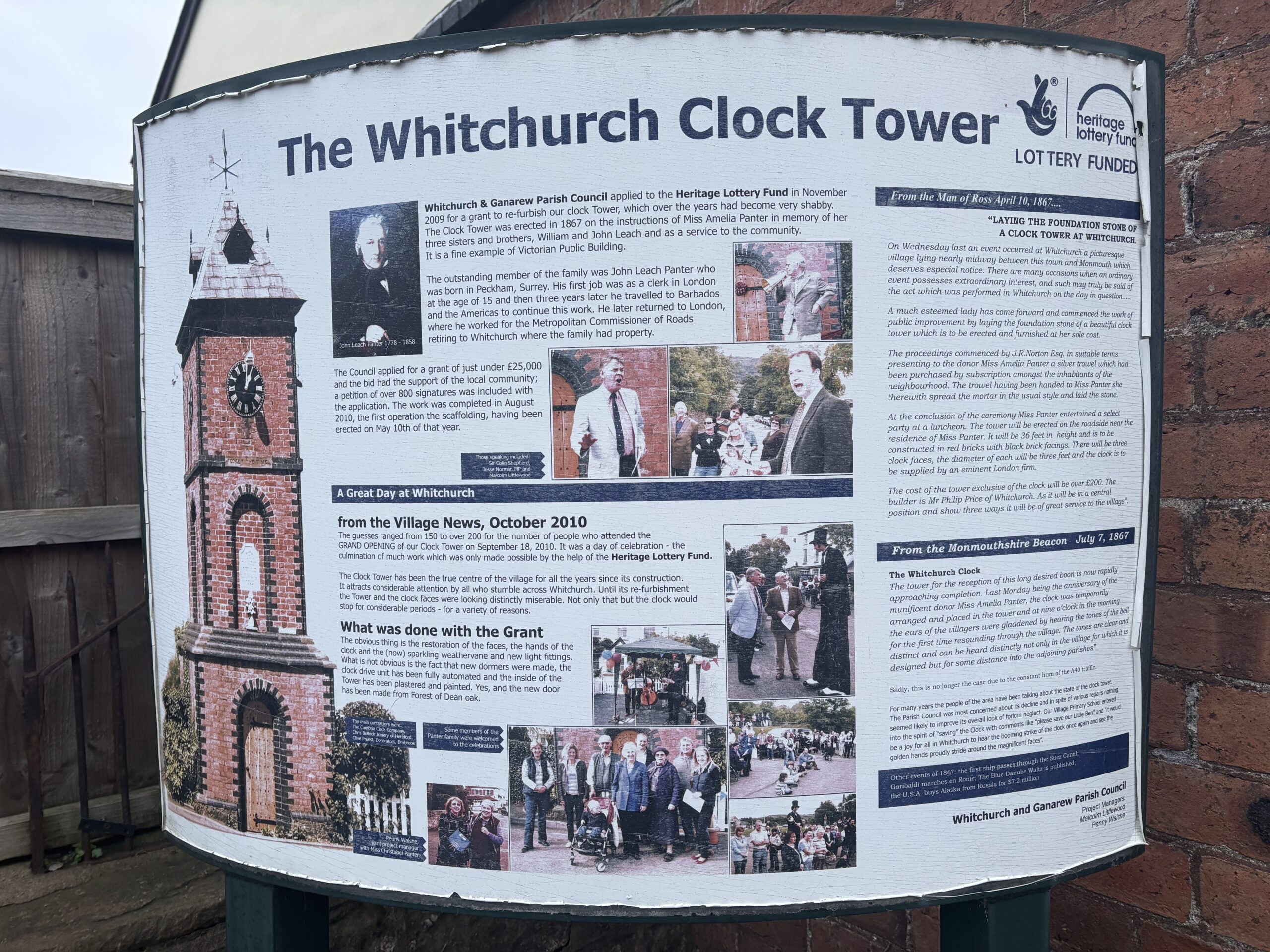 Information board beside the Whitchurch Clock Tower