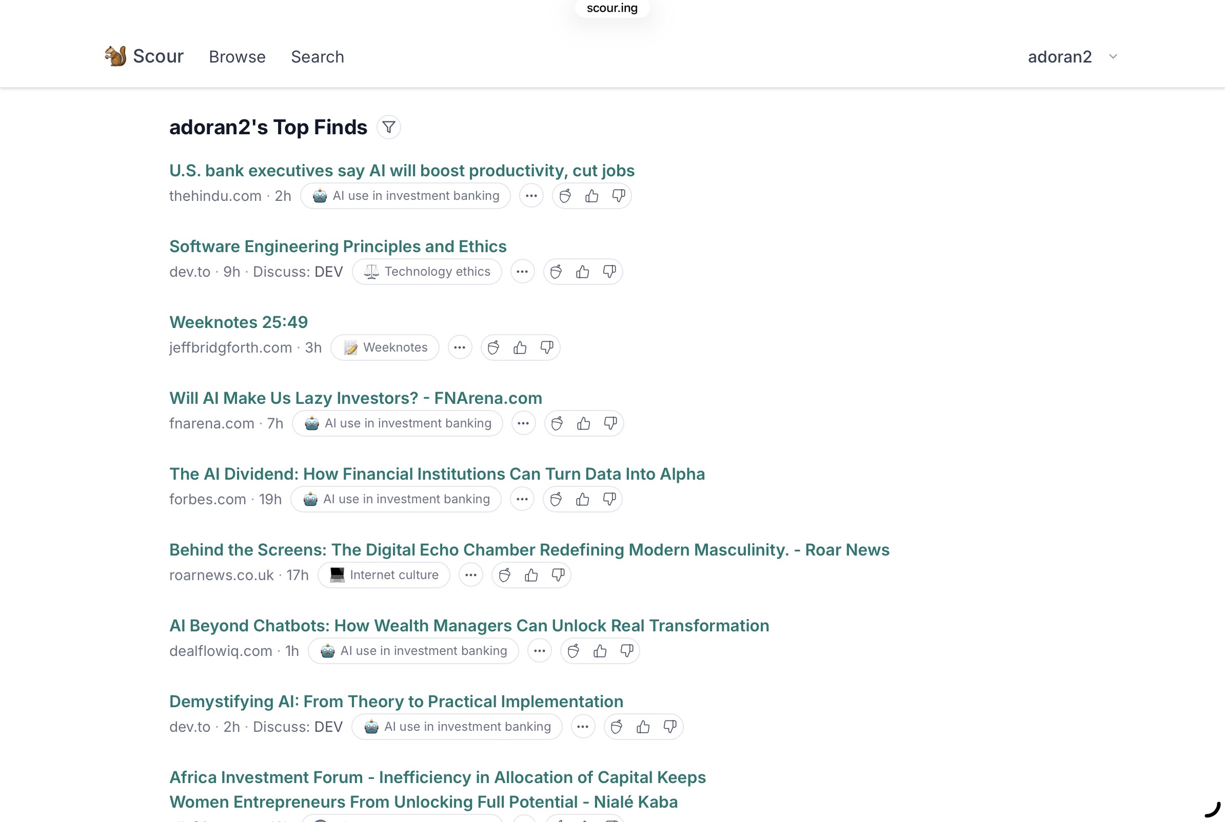 Scour lets you add any interest that you want; you don’t have to pick from a predefined list.