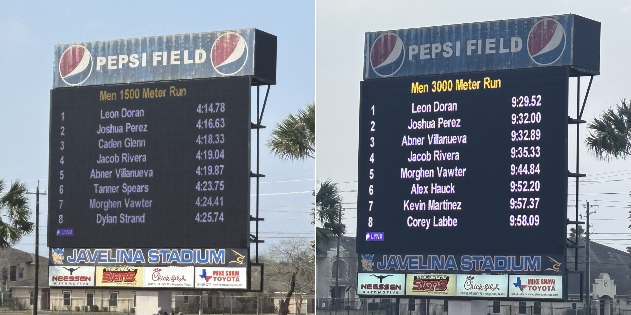 Leon’s name in lights at the top of the timesheets.