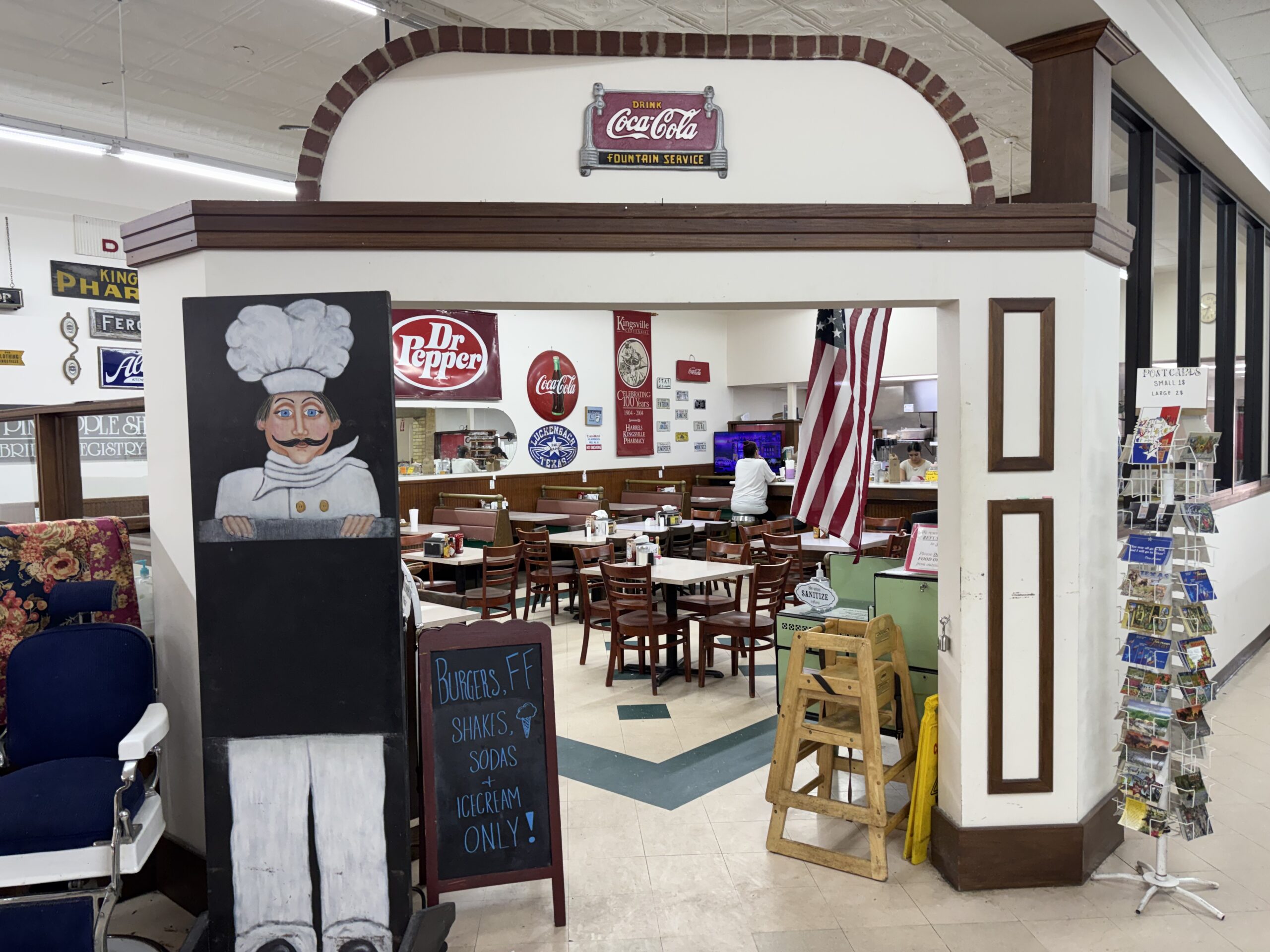 The diner inside Harrel’s Pharmacy, Kingsville, Texas.