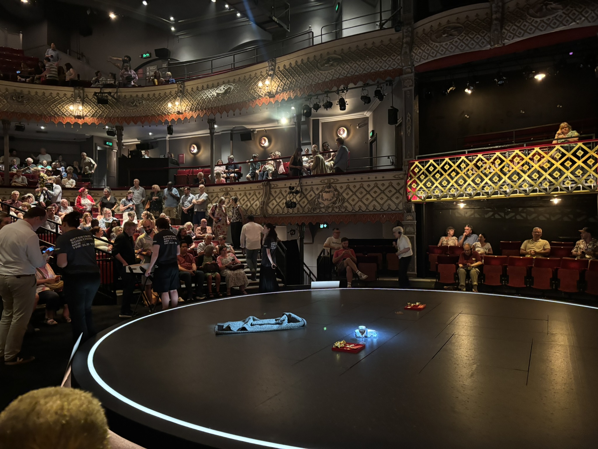 Waiting for the start of Glengarry Glen Ross at The Old Vic theatre, 13 July 2026